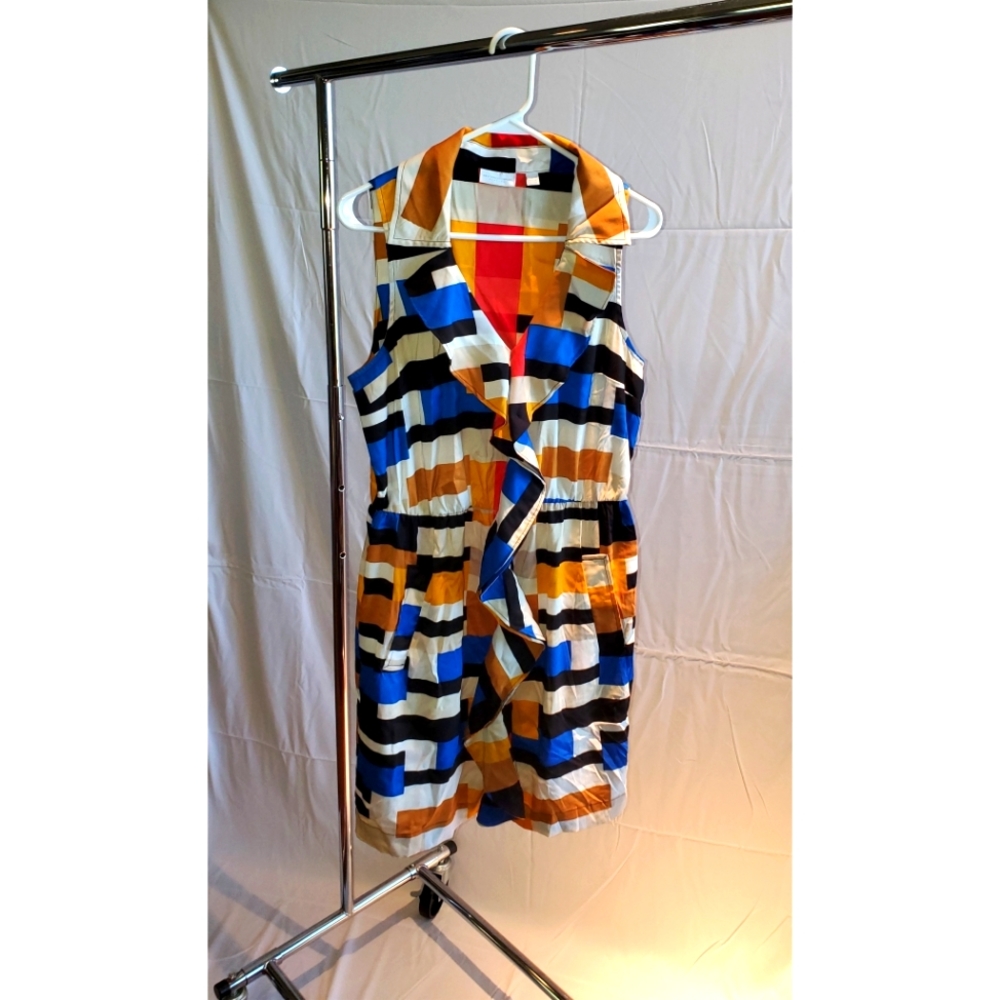 New York & Co Stretch Ruffle Front Mutlicolor Dress in Large